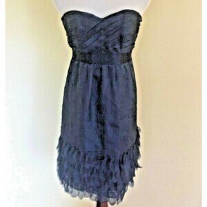 Phoebe Couture Navy Blue Semi Formal Silk Cocktail Dress Strapless Sweetheart 6